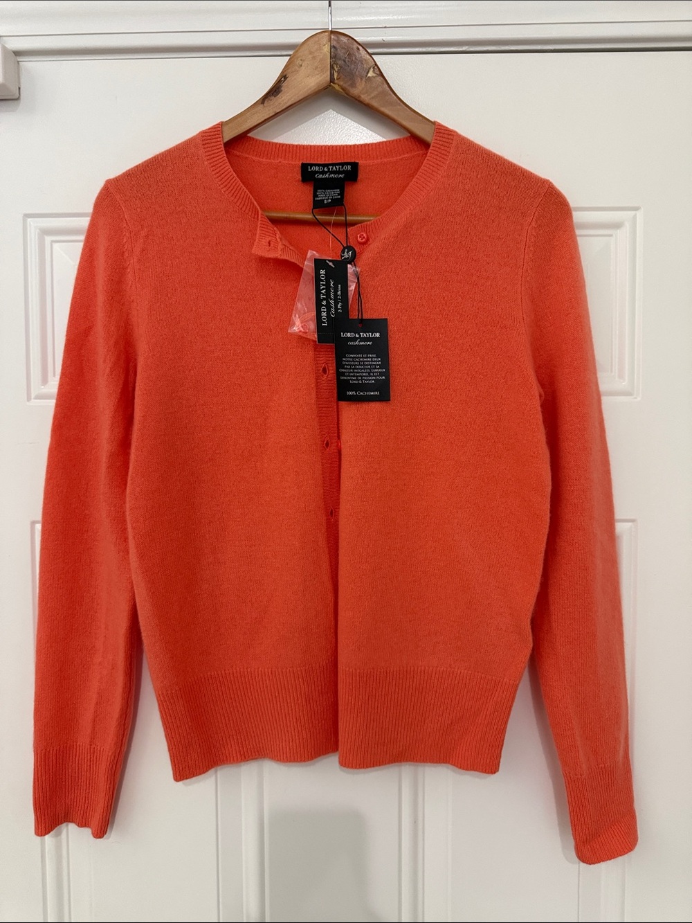 Lord & Taylor Coral Crewneck Cashmere-Blend Cardigan